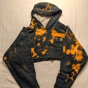Tie Dye Distressed Champion Cropped Hoodie